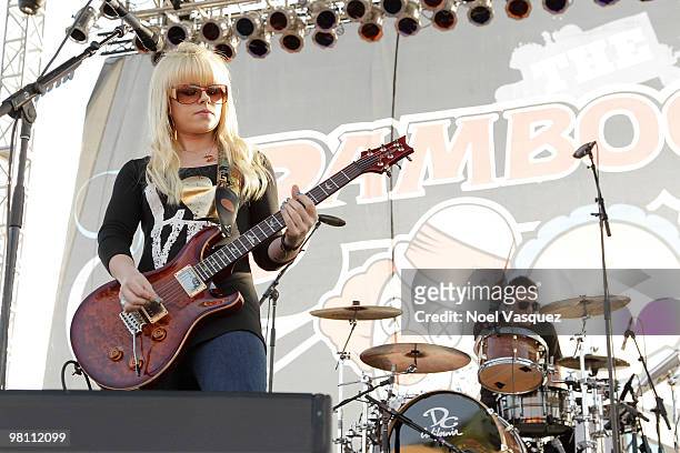 Orianthi performs at the Bamboozle Festival - Day 2 at Angel Stadium on March 28, 2010 in Anaheim, California.