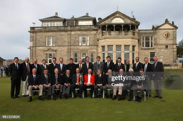 The past 26 Champions from the Open with the R&A captain pose for a photograph in front of the R&A Clubhouse on the Old Course ahead of the 2010 Open...