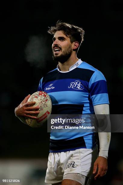 Hugo Bonneval of the French Babarians looks on during the match between the Highlanders and the French Barbarians at Rugby Park Stadium on June 22,...