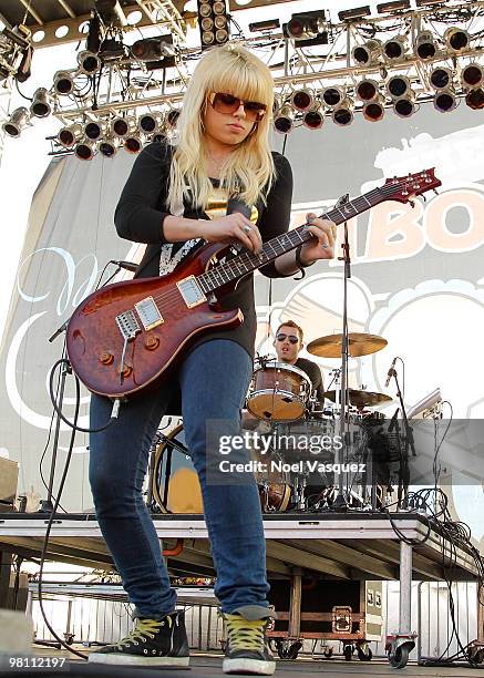 Orianthi performs at the Bamboozle Festival - Day 2 at Angel Stadium on March 28, 2010 in Anaheim, California.