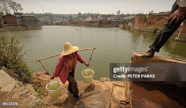 To go with feature story China-environment-drought by Dan Martin In a picture taken on March 24, 2010 Chinese peasant farmer Dong Guicheng and his...