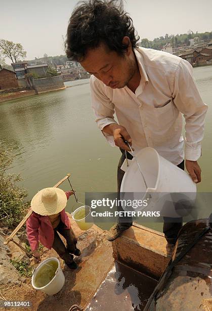 To go with feature story China-environment-drought by Dan Martin In a picture taken on March 24, 2010 Chinese peasant farmer Dong Guicheng and his...