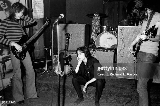 Patti Smith performing with Lenny Kaye and Ivan Kral from the Patti Smith Group at CBGB's club in New York City on April 04 1975