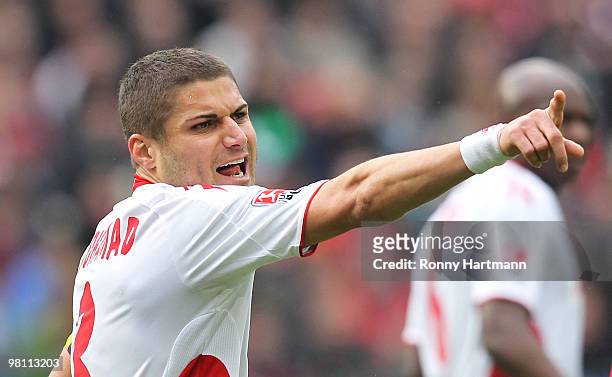 Youssef Mohamad of Koeln gestures during the Bundesliga match between Hannover 96 and 1. FC Koeln at AWD Arena on March 27, 2010 in Hanover, Germany.