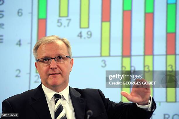 Commissioner for Economic and Monetary Affairs Olli Rehn gives a press conference on the second batch of stability and convergneces programmes on...