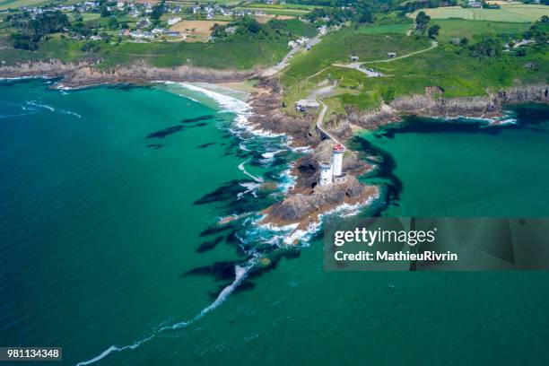 france from the sky : rade de brest and the amazing lighthouse petit minou - finistere stock pictures, royalty-free photos & images