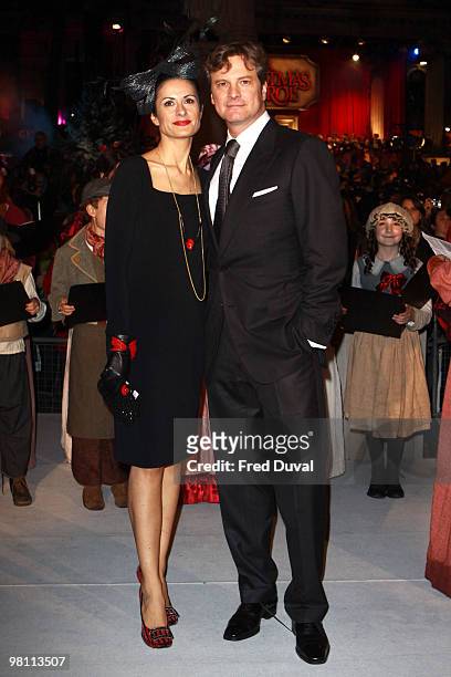 Colin Firth and Livia Giuggioli attend the World Premiere of 'A Christmas Carol' at Empire Leicester Square on November 3, 2009 in London, England.