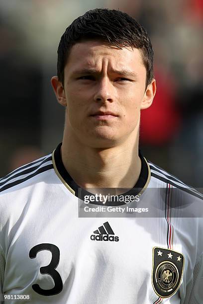 Nico Schulz of Germany pose during the U17 Euro Qualifier match between Switzerland and Germany at the Bruegglifield Stadium on March 27, 2010 in...