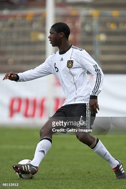 Stephen Sama of Germany in action during the U17 Euro Qualifier match between Switzerland and Germany at the Bruegglifield Stadium on March 27, 2010...