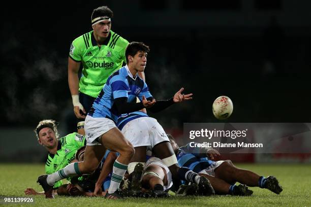 Thibault Daubanga of the French Barbarians clears the ball during the match between the Highlanders and the French Barbarians at Rugby Park Stadium...