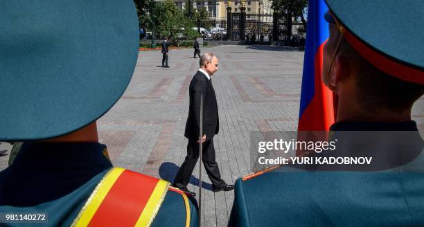 Russian President Vladimir Putin attends a ceremony marking the anniversary of the Nazi German invasion in 1941, at the Kremlin in Moscow on June 22,...