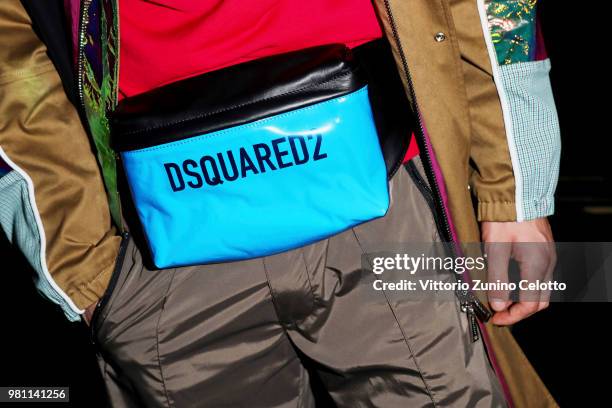 Model poses backstage ahead of the Dsquared2 show during Milan Men's Fashion Week Spring/Summer 2019 on June 17, 2018 in Milan, Italy.