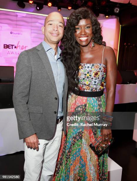 Networks President Scott Mills and Bozoma Saint John attend the BET Her Awards Presented By Bumble at Conga Room on June 21, 2018 in Los Angeles,...