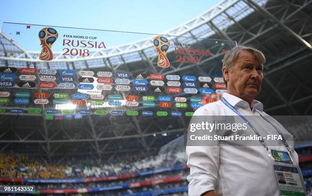 Age Hareide, head coach of Denmark looks on during the 2018 FIFA World Cup Russia group C match between Denmark and Australia at Samara Arena on June...