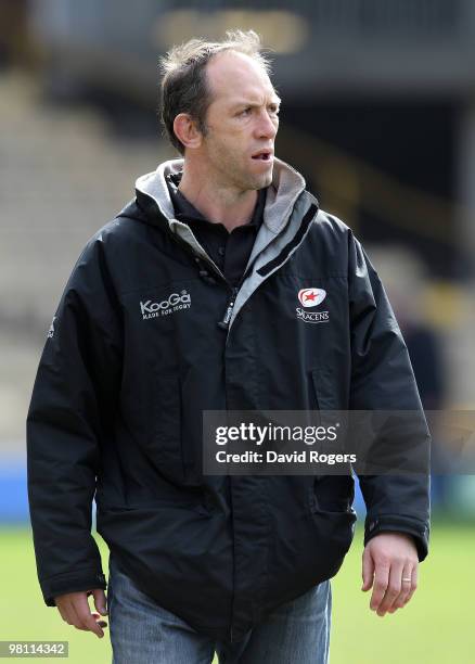 Saracens director of rugby Brendan Venter looks on during the Guinness Premiership match between Saracens and Newcastle Falcons at Vicarage Road on...