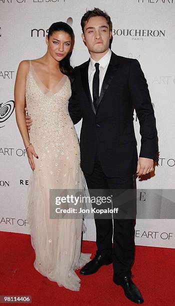 Actress Jessica Szohr and actor Ed Westwick arrive at The Art of Elysium's 3rd Annual Black-Tie Charity Gala "Heaven" at 9900 Wilshire Blvd on...