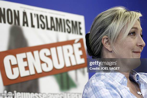 French far-right party Front National vice-president Marine Le Pen gives a press conference on March 23, 2010 in Nanterre, a Paris' suburb, two days...