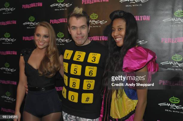 Agnes Carlsson, Perez Hilton and VV Brown backstage at Perez Hilton's - One Night in Austin Party during day 4 of SXSW 2010 Music Festival on March...