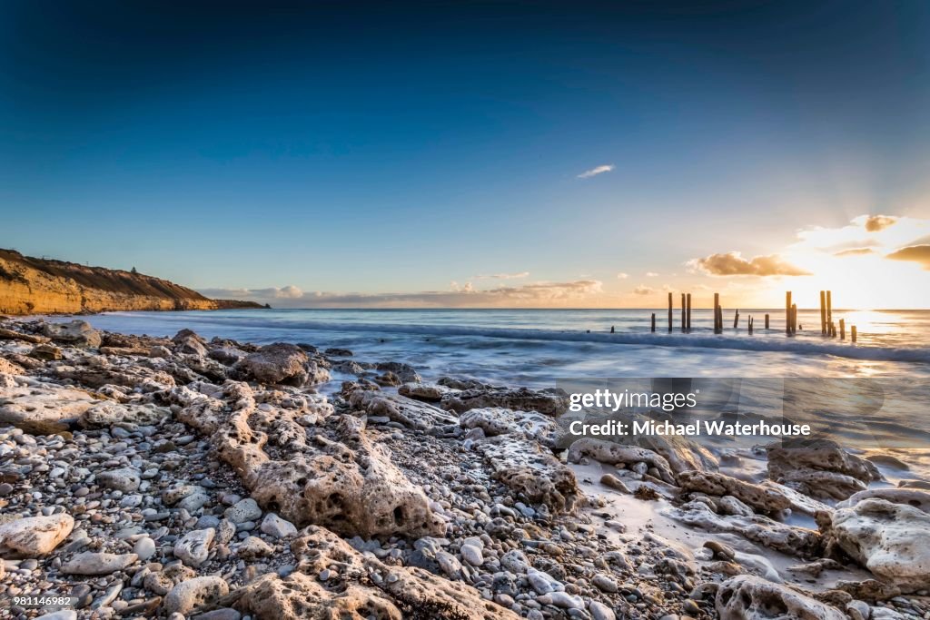 Rocky coastline at sunset, Port Willunga, Adelaide, South Australia