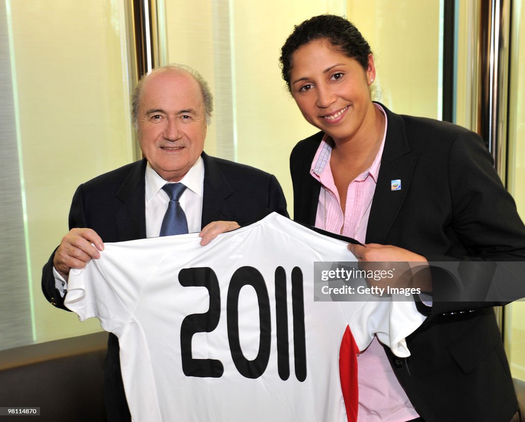 Steffi Jones Meets Fifa President Joseph S. Blatter