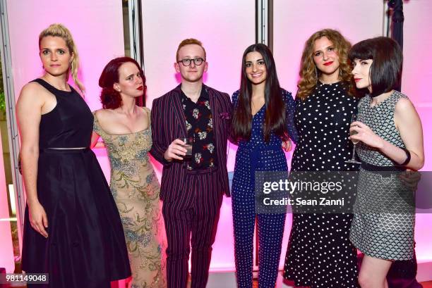 Alicia Serrani, Tara Isabella Burton, Joe Cooke, Guest, Isabella Serrani and Leila Campbell attend Mr. Morgan's Summer Soiree at The Morgan Library &...