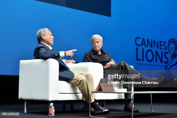 Martin Sorrell speaks onstage with Ken Auletta during the The Cannes Debate at the Cannes Lions Festival 2018 on June 22, 2018 in Cannes, France.