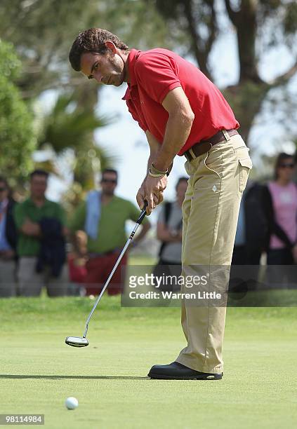 Gabriel Canizares of Spain putts on the fifth green during the fourth round of the Open de Andalucia 2010 at Parador de Malaga Golf on March 28, 2010...