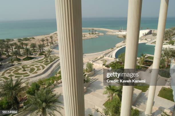 The grounds of the Dariush Grand Hotel in Kish, a resort island in the Persian Gulf, Iran, 2nd July 2003. The hotel was built to resemble Persepolis,...