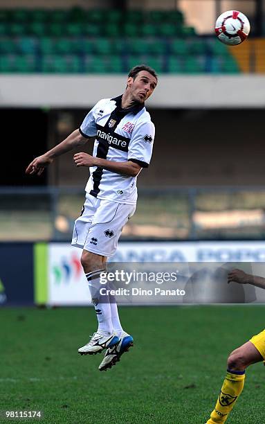 Damiano Zenoni of Parma in action during the Serie A match between AC Chievo Verona and Parma FC at Stadio Marc'Antonio Bentegodi on March 28, 2010...