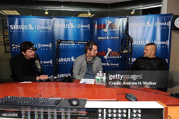 Fredrik Wikingsson, Filip Hammar and Chuck Liddell visit the SIRIUS XM Studio on March 29, 2010 in New York City.