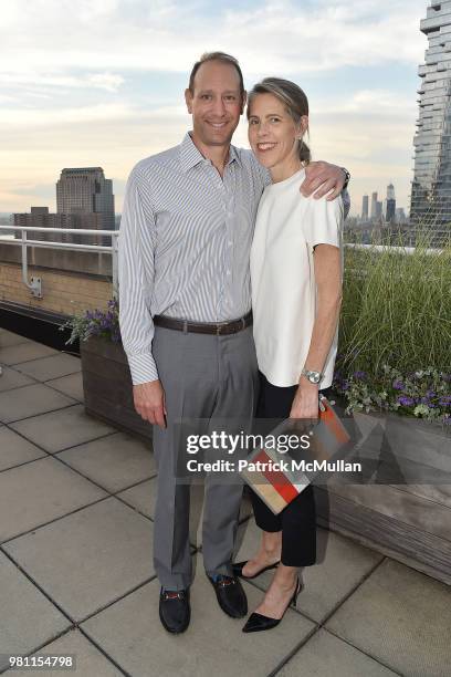 Robert Fogelson and Victoria Voytek attend Summer Birthday Cocktails For Lawrence Kaplan at Tower 270 - Rooftop on June 21, 2018 in New York City.