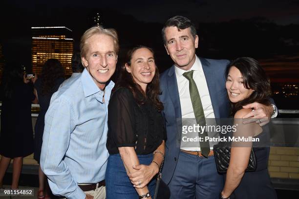 Bart Halpern, Cecile D'Amelio, Brian Harlin and Jessie Harlin attend Summer Birthday Cocktails For Lawrence Kaplan at Tower 270 - Rooftop on June 21,...