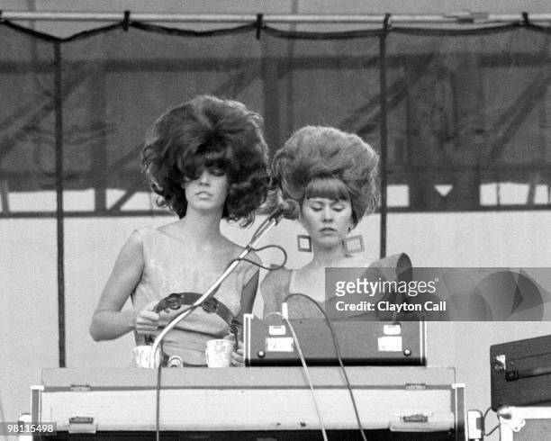 Kate Pierson and Cindy Wilson from The B-52's performing at the Heatwave Festival at Mosport Park near Toronto on August 23, 1980