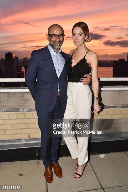 Zane Wright and Carlin Wright attend Summer Birthday Cocktails For Lawrence Kaplan at Tower 270 - Rooftop on June 21, 2018 in New York City.