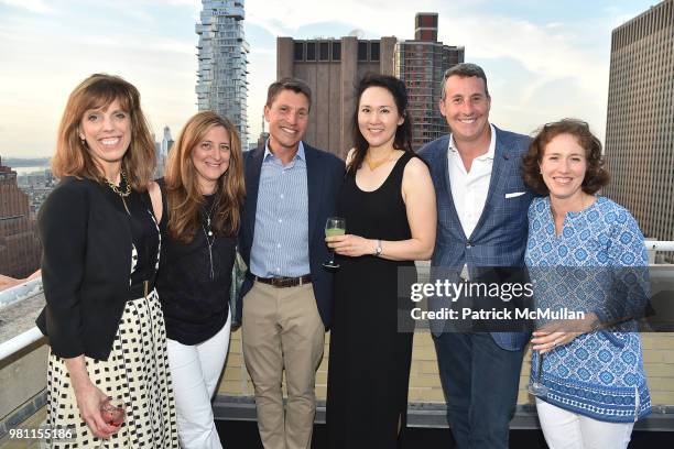 Elizabeth Wahab, Marty D'Apice, Lawrence Kaplan, Clara Kyim, Brian Stengel and Courtney Tuttle attend Summer Birthday Cocktails For Lawrence Kaplan...