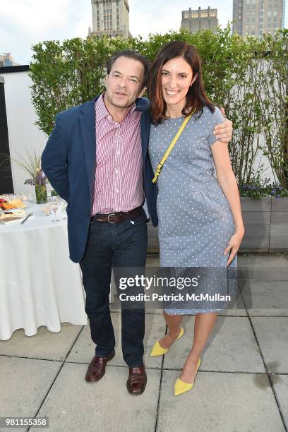 Jorge Kogan and Elena Selman attend Summer Birthday Cocktails For Lawrence Kaplan at Tower 270 - Rooftop on June 21, 2018 in New York City.