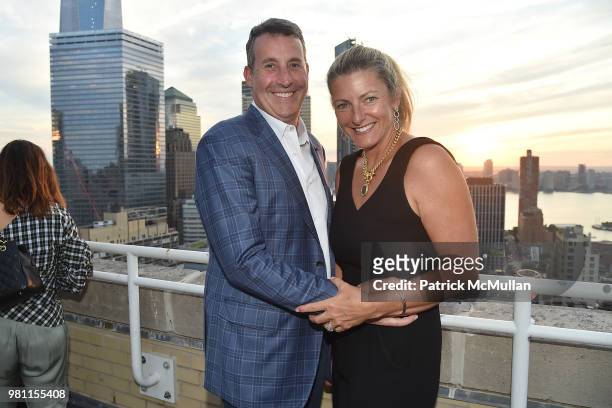 Brian Stengel and Faith Stengel attend Summer Birthday Cocktails For Lawrence Kaplan at Tower 270 - Rooftop on June 21, 2018 in New York City.