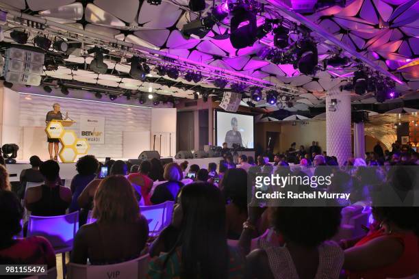 Her SVP of Media Sales Michele Thornton speaks onstage during the BET Her Awards Presented By Bumble at Conga Room on June 21, 2018 in Los Angeles,...