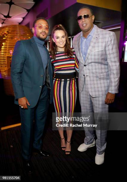Romeo Miller, Chief Brand Officer at Bumble Alex Williamson, and Master P attend the BET Her Awards Presented By Bumble at Conga Room on June 21,...