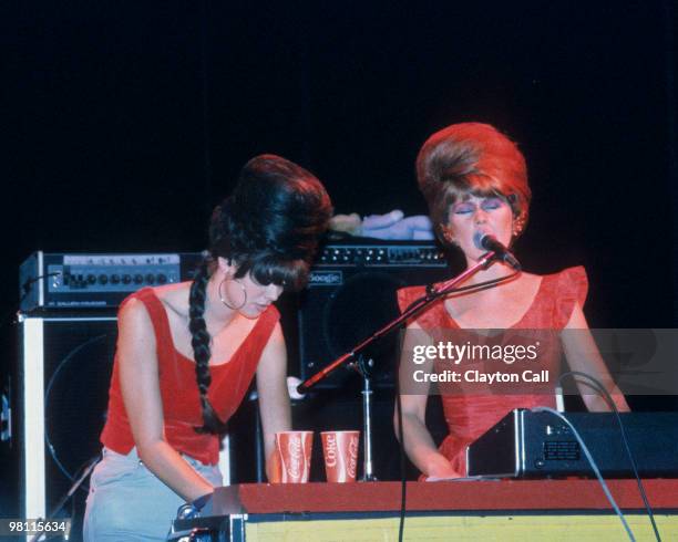 Kate Pierson and Cindy Wilson from The B-52's performimg at Zellerbach Auditorium on October 14, 1980