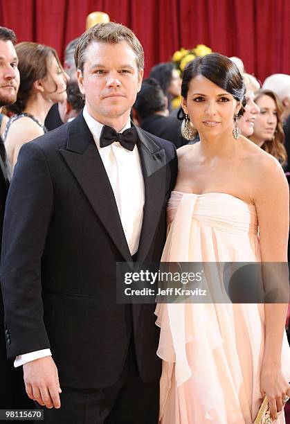 Actor Matt Damon and wife Luciana Damon arrive at the 82nd Annual Academy Awards held at the Kodak Theatre on March 7, 2010 in Hollywood, California.