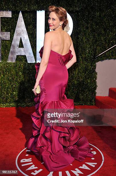 Actress Vera Farmiga arrives at the 2010 Vanity Fair Oscar Party held at Sunset Tower on March 7, 2010 in West Hollywood, California.