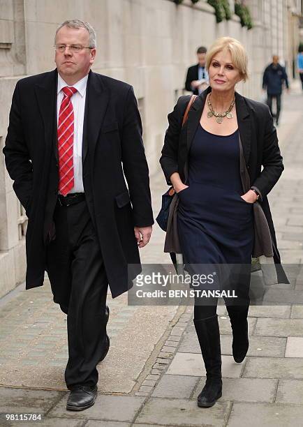 British actress Joanna Lumley and Peter Carroll of the Gurkha Justice Campaign arrive ahead of a press conference in London, on March 29, 2010....