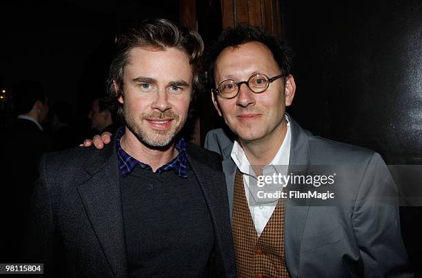 Actors Sam Trammell and Michael Emerson attend HBO's premiere of "The Pacific" after party held at The Roosevelt Hotel on February 24, 2010 in...