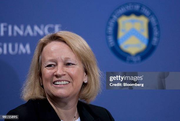 Mary Schapiro, chairman of the U.S. Securities and Exchange Commission, speaks during the Women in Finance Symposium at the Treasury Department in...