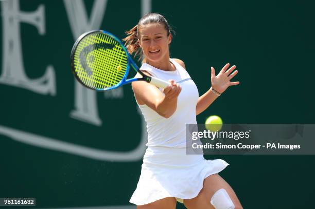 Slovenia's Dalila Jakupovic in action during her quarter final against Slovakia's Magdalena Rybarikova during day five of the Nature Valley Classic...