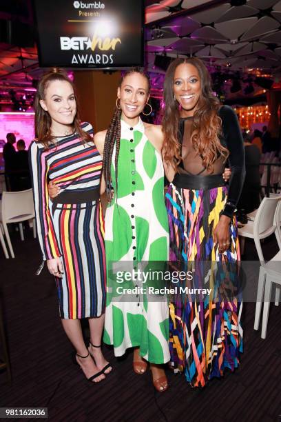 Chief Brand Officer at Bumble Alex Williamson, Journalist and editor Elaine Welteroth, and Actress Yvonne Orji attend the BET Her Awards Presented By...