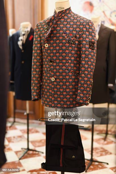 Outfit in display during the Smalto Menswear Spring/Summer 2019 Presentation as part of Paris Fashion Week on June 22, 2018 in Paris, France.