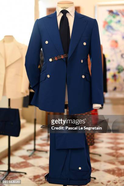 Outfit in display during the Smalto Menswear Spring/Summer 2019 Presentation as part of Paris Fashion Week on June 22, 2018 in Paris, France.