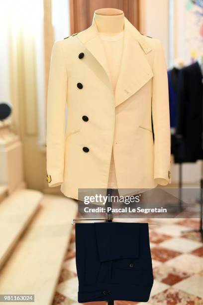 Outfit in display during the Smalto Menswear Spring/Summer 2019 Presentation as part of Paris Fashion Week on June 22, 2018 in Paris, France.